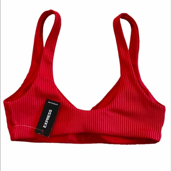 Express Solid Coral Pink Ribbed Sports Bra Top - Picture 2 of 10